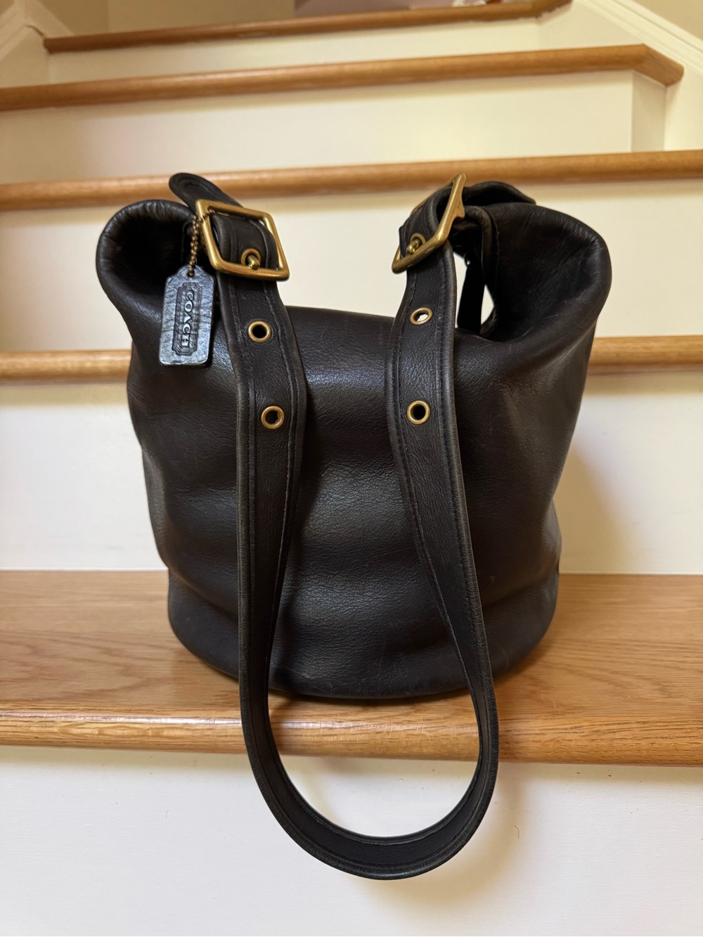 Vintage Coach Duffle Sac 9085 XL Black Leather Shoulder Bag